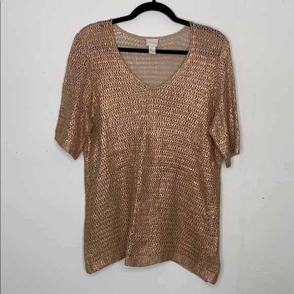 Chico's Tops - 💙 Chico’s short sleeve metallic rose gold sweater